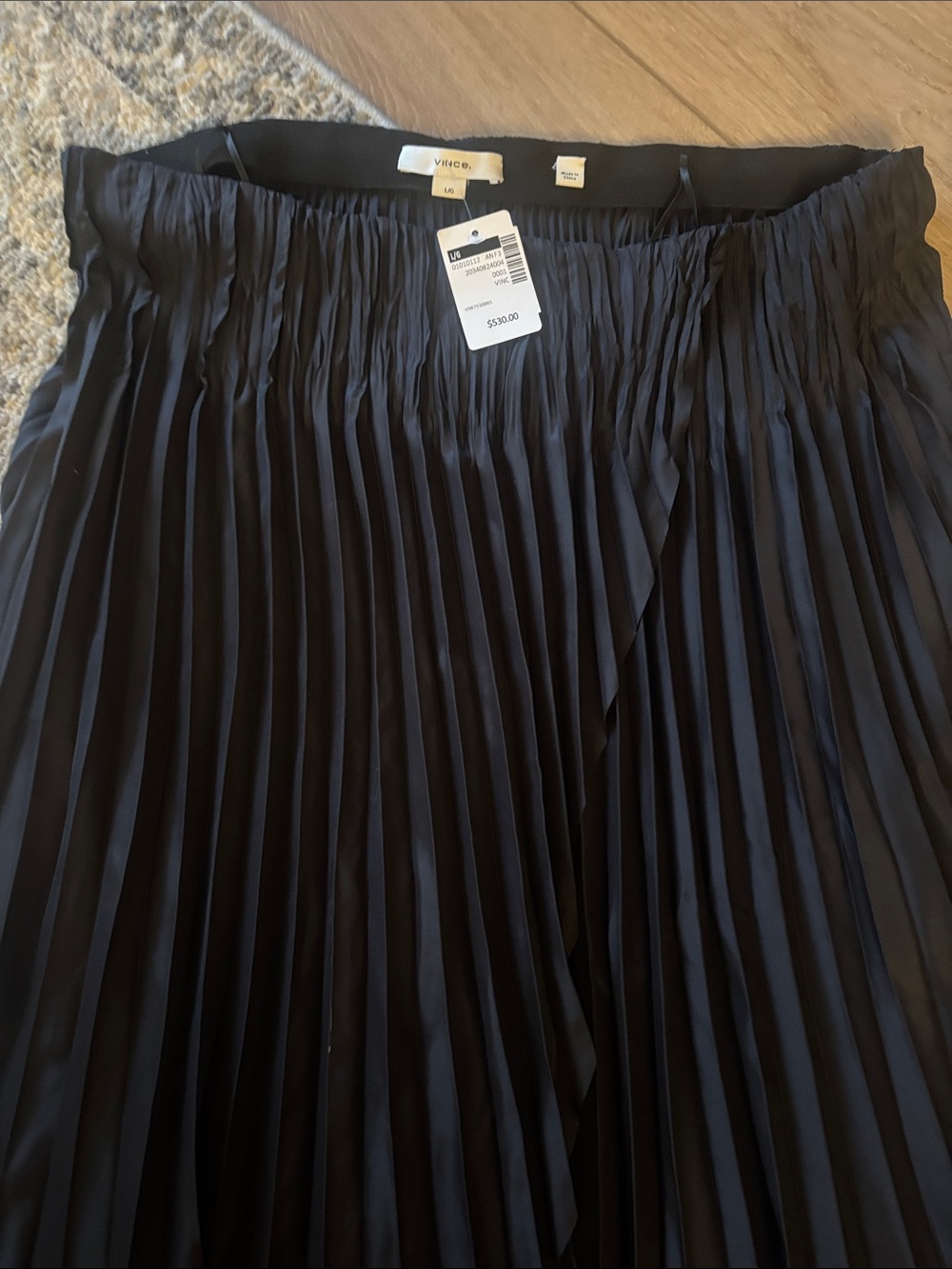 Vince Black Pleated A-Line Midi Skirt